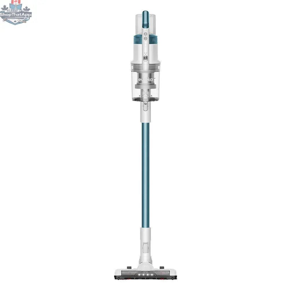 Eureka NEC280TL cordless vacuum cleaner with detachable handheld, shown in a modern home setting, lightweight and easy to use.