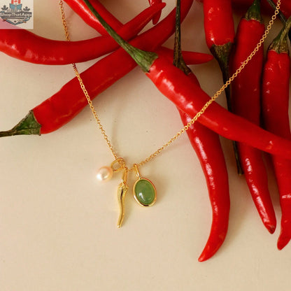 Gold pimento-themed collar necklace from HoraceJewelry's Premium Pimento Tatoueusee Collection, featuring intricate design details.