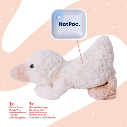 Hot Poc Thermy Buddy™ cozy heated plush toy featuring a giant squashed duck design, soft and warm for comfort and relaxation.