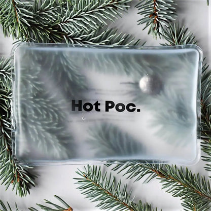 HotPoc eco-friendly hand warmer set with sustainable reusable heat packs for all-day comfort, shown with product logo on white background.