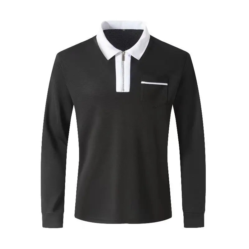 Men's 2024 Autumn long sleeve zipper polo shirt in trendy fashion, featuring a classic collar and zipper front design.