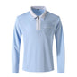 Men's 2024 autumn long sleeve zipper polo shirt with trendy design, stylish and comfortable for fall fashion.