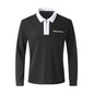 2024 Autumn men's long sleeve zipper polo shirt with trendy design, featuring a zipper collar and stylish fall color options.