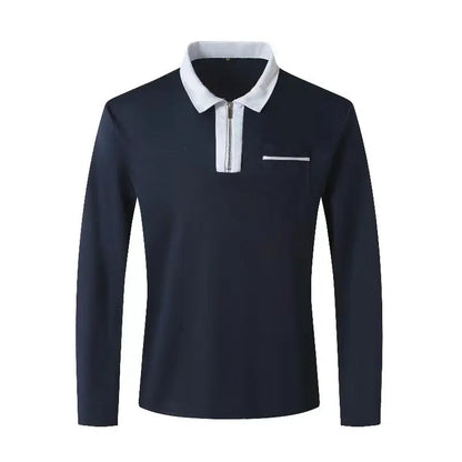 Men's 2024 Autumn Zipper Polo Shirt with long sleeves, stylish and trendy fashion, featuring a zipper detail and comfortable fit.