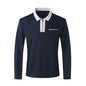 Men's 2024 Autumn Zipper Polo Shirt with long sleeves, stylish and trendy fashion, featuring a zipper detail and comfortable fit.