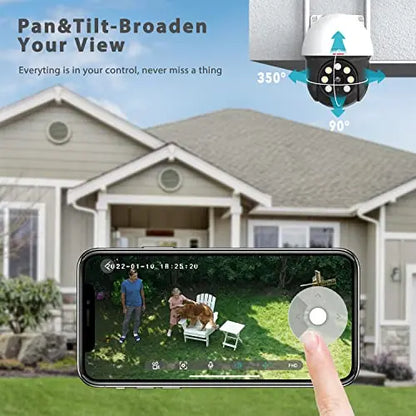 2K outdoor security camera with motion tracking and detection, featuring a weatherproof design and high-resolution lens.