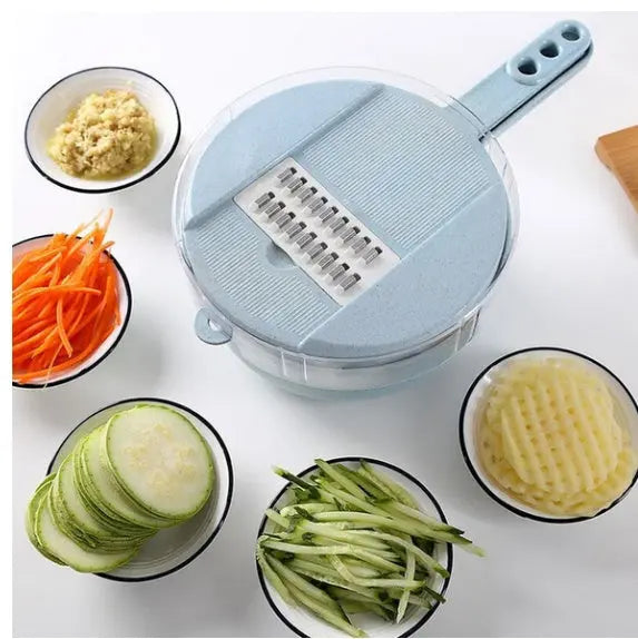 8-in-1 mandoline vegetable slicer by Like2B-UY with interchangeable blades for slicing, grating, and peeling potatoes, carrots, and onions.