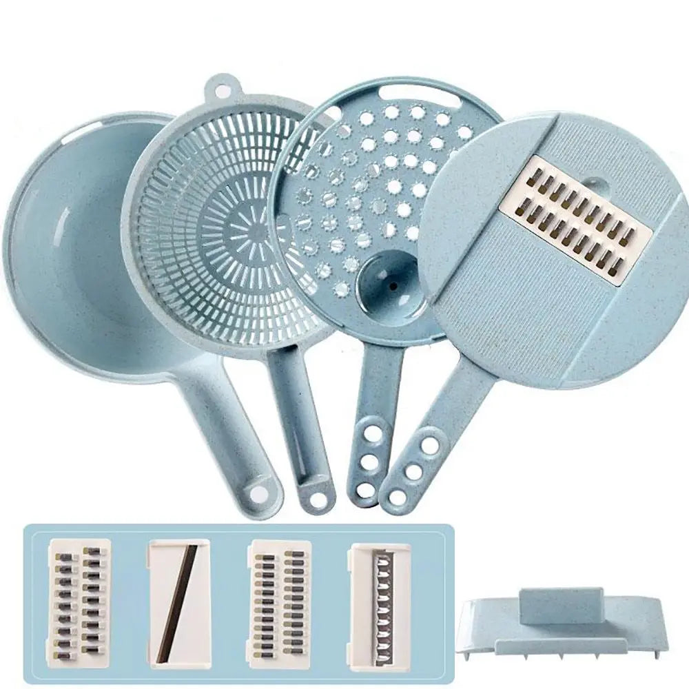 8 in 1 Mandoline Vegetable Slicer by Like2B-UY, featuring interchangeable blades for slicing, grating, and peeling vegetables like carrots and onions.