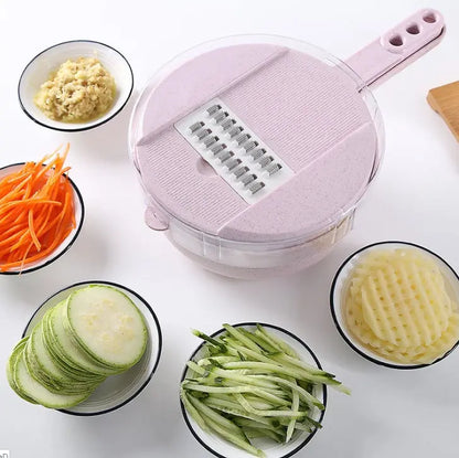 8-in-1 mandoline vegetable slicer by Like2b-uy with blades for peeling, grating, and slicing carrots, potatoes, and onions.