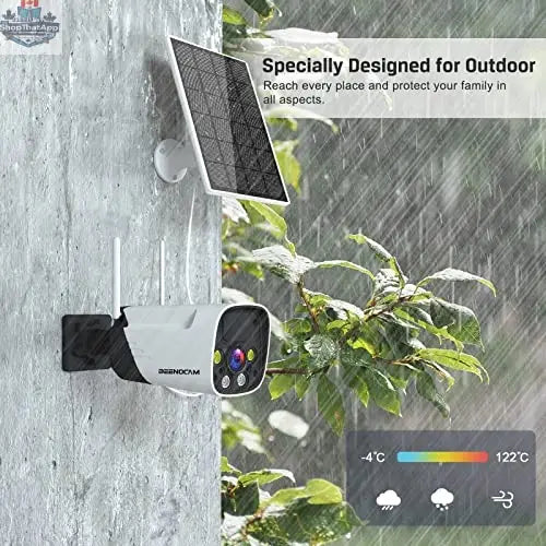 Wireless outdoor security camera by Like2b-uy, solar-powered battery system with 2K resolution and weatherproof design.