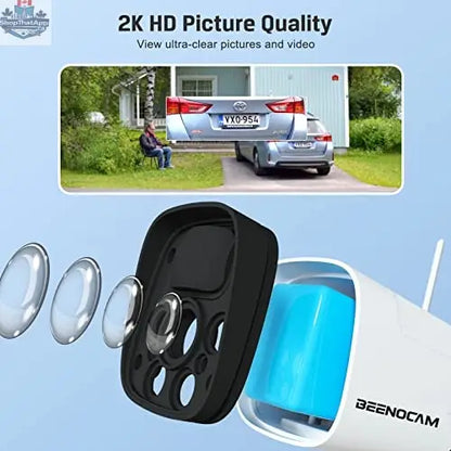 Wireless outdoor security camera by Like2b-uy with solar panel and battery power, suitable for outdoor surveillance.