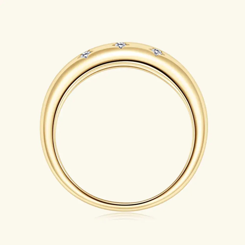 Sterling silver moissanite star ring featuring a celestial design, showcasing a sparkling star-shaped gemstone on a polished band.
