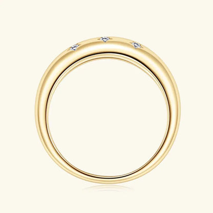 Sterling silver moissanite star ring featuring a celestial design, showcasing a sparkling star-shaped gemstone on a polished band.