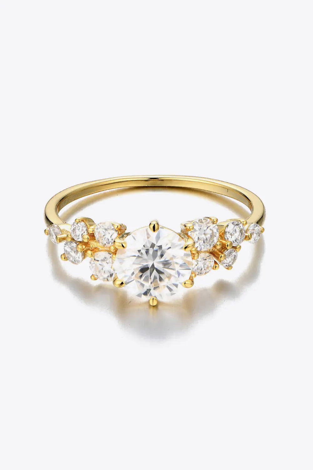 Sterling silver moissanite ring with 1-carat center stone, elegant jewelry design in 925 silver.
