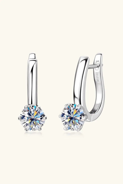 Two carat moissanite sterling silver earrings in 925 sterling silver with sparkling gemstones on elegant jewelry hooks