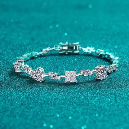 Sterling silver bracelet with sparkling 6.2 carat moissanite stones, elegant jewelry piece for special occasions.