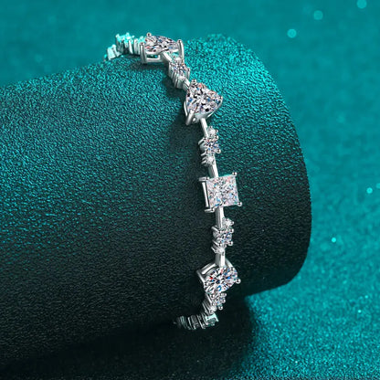 Sterling silver bracelet with 6.2 carat moissanite gemstones, elegant jewelry piece for special occasions.