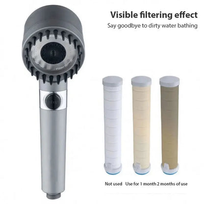 High pressure shower head with 3 modes, designed for a luxurious shower experience, featuring sleek shower parts.