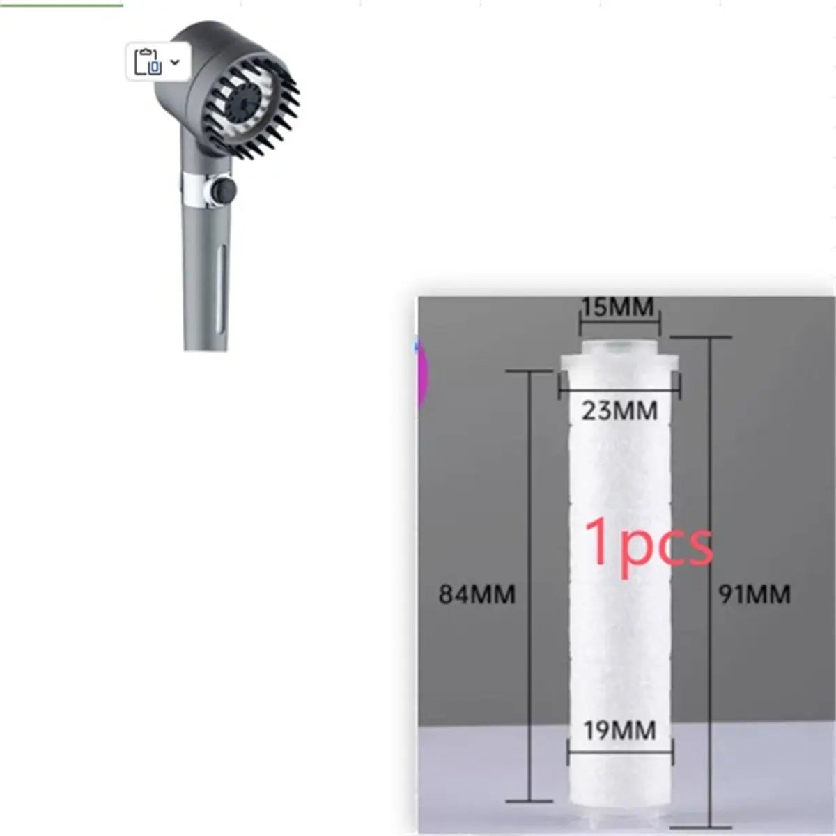 High pressure shower head with three spray modes, designed for a luxurious shower experience, featuring chrome finish and ergonomic handle.