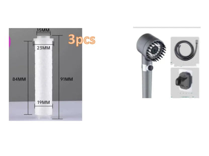 High pressure shower head with 3 modes for a luxurious shower experience, featuring adjustable settings and modern design.