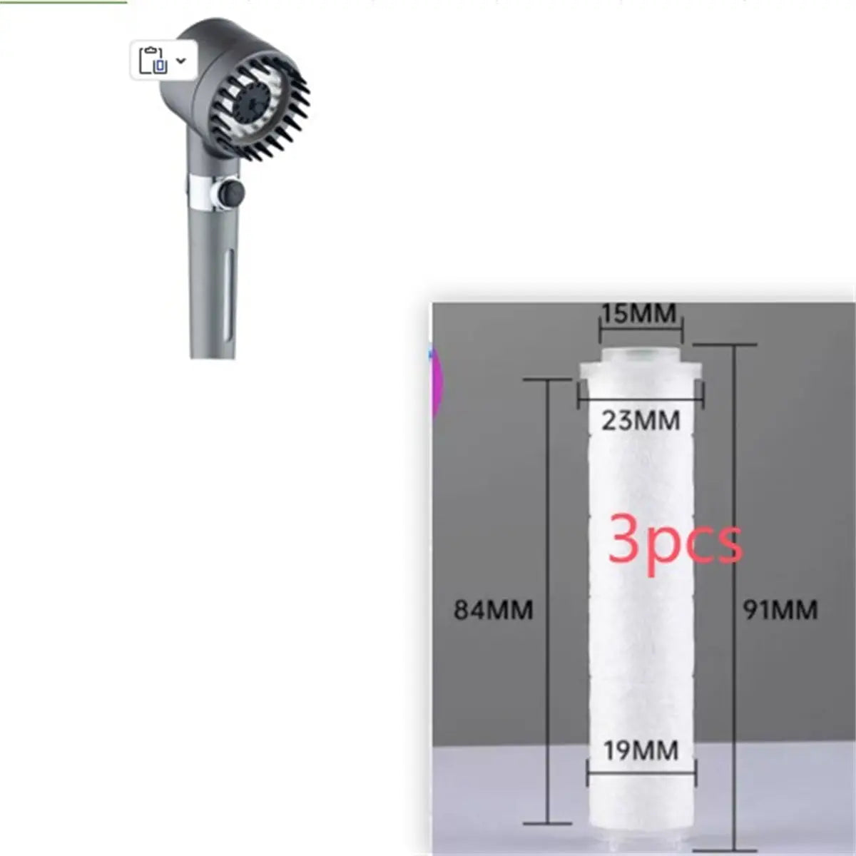 High pressure shower head with three modes, showcasing a sleek shower part designed for a luxurious shower experience.