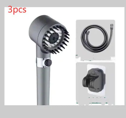 High pressure shower head with 3 modes, installed in a bathroom setting, offering a luxurious shower experience.