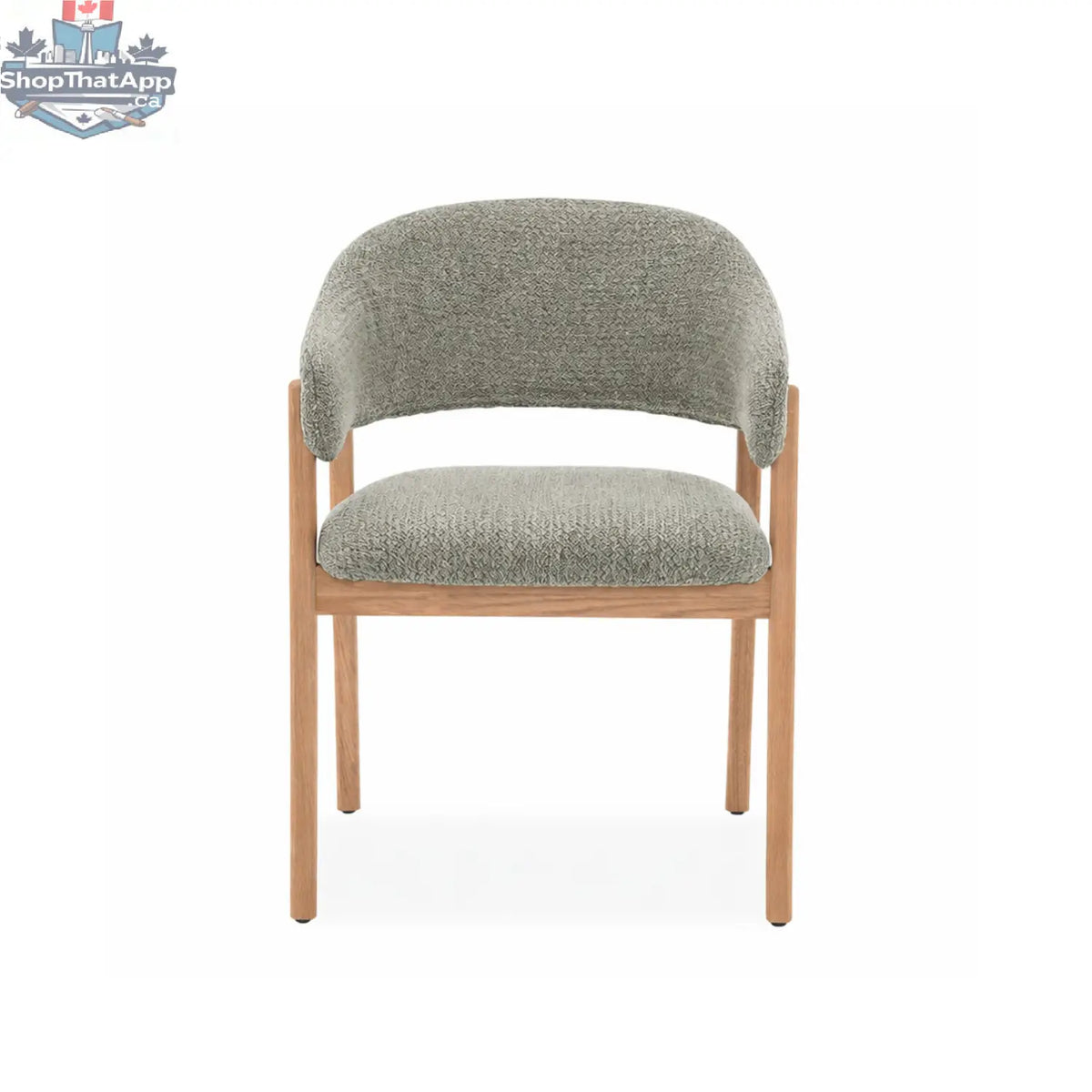 Mint green Hygge Design House dining chair with natural wood frame and upholstered seat, showcasing stylish and comfortable furniture design.