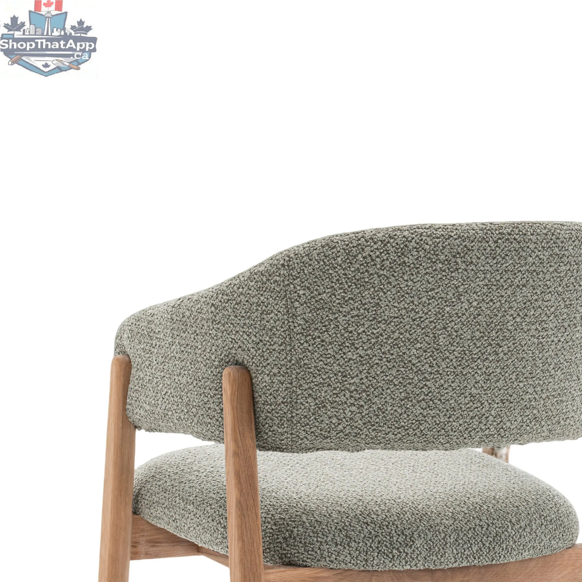 Mint green Hygge Design House Fiol dining chair with natural wood frame and upholstered seat and back for modern dining rooms.