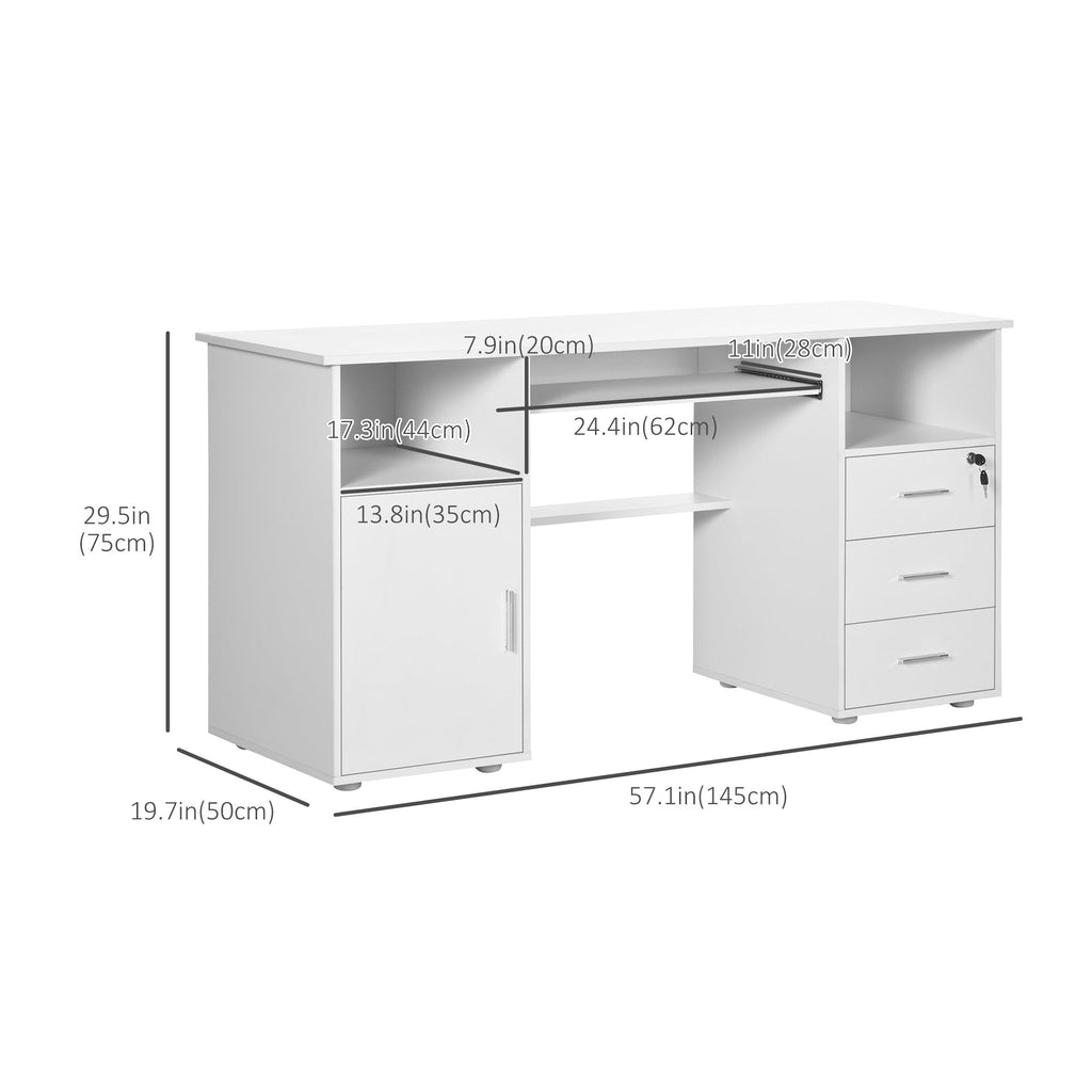 Bloom 57" Computer Desk with Keyboard Tray and Storage Drawers-White - Shopthatapp.ca