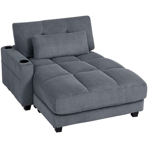 Andi Corduroy Chaise Lounger with 2 Cup Holders-Dark Grey