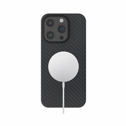 Real aramid fiber case for iPhone 15 Pro by Carbon Loom, showcasing the sleek, durable, and textured protective cover.
