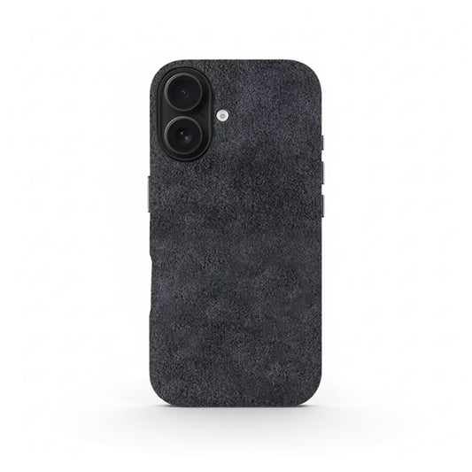 Grey Alcantara iPhone 16 case by Carbon Loom, showcasing sleek design and premium protection for the device.
