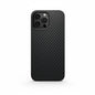Carbon Loom Real Aramid Fiber iPhone 16 case showing sleek, lightweight design with textured carbon fiber surface and precise cutouts.