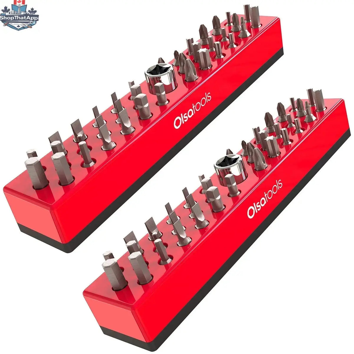 Olsa Tools Canada magnetic hex bit organizer holding various hex bits for easy access and efficient tool management.