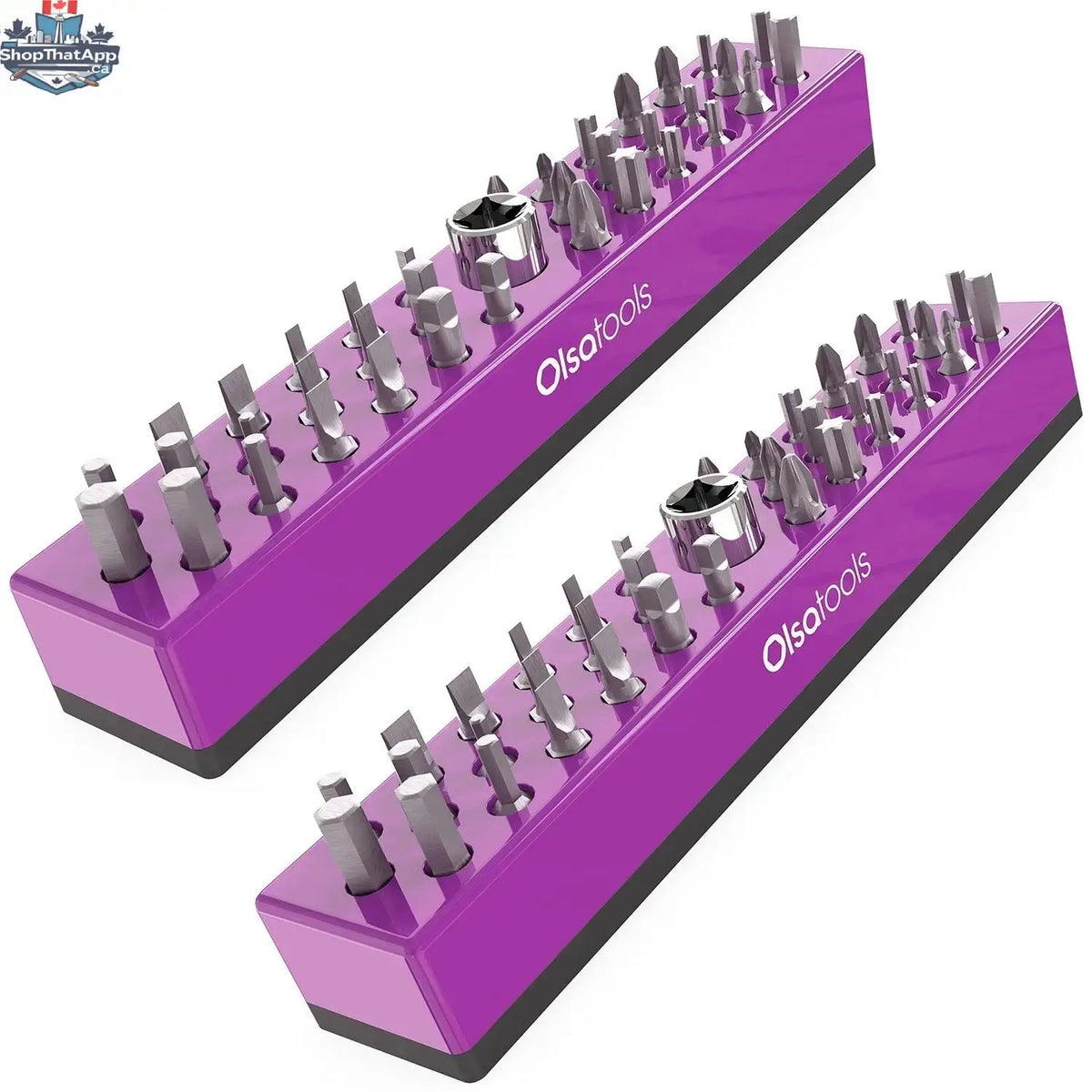 Olsa Tools Canada magnetic hex bit organizer holding various hex bits for easy access and efficient tool management