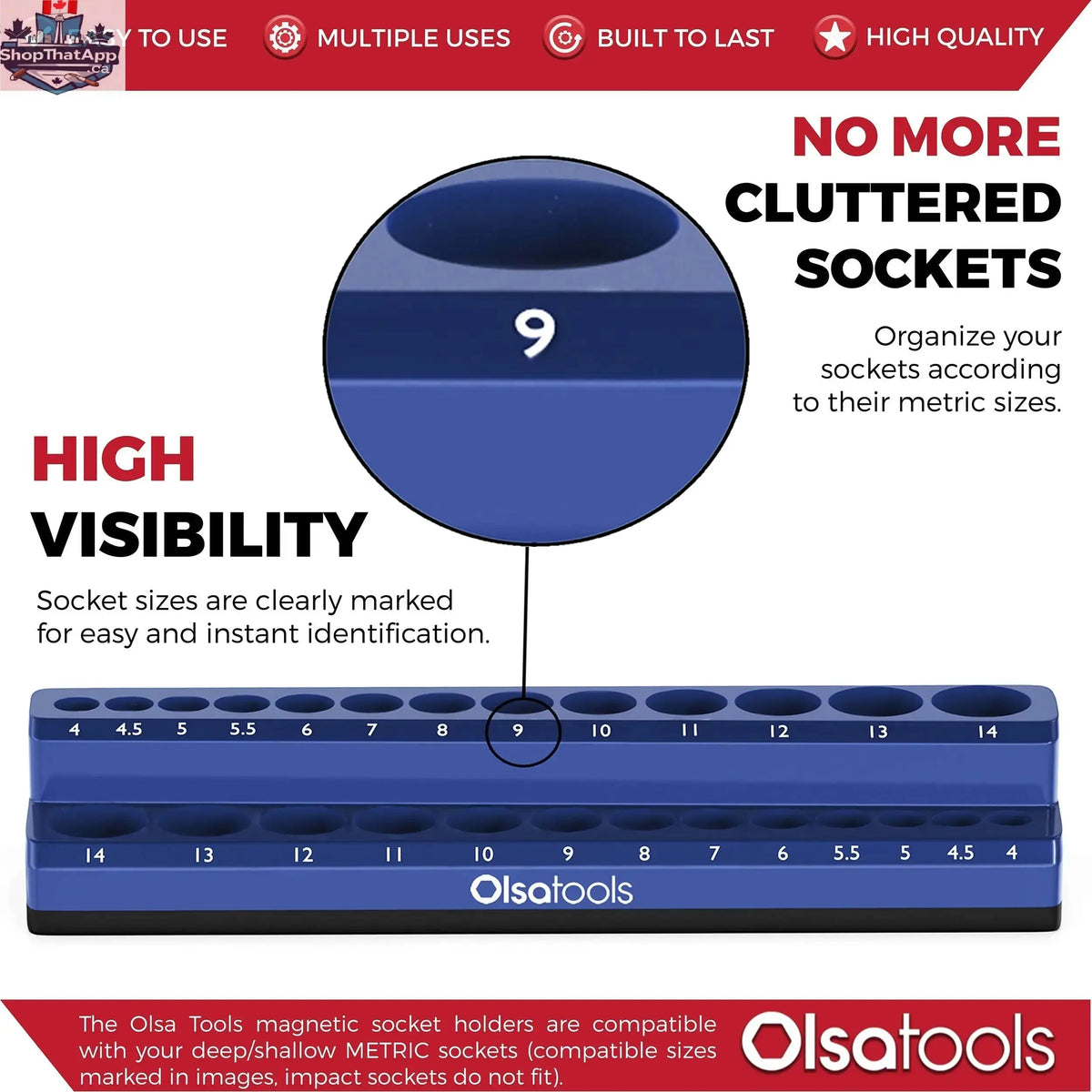 Olsa Tools Canada 2-Row Magnetic Socket Holders for 1/2 Drive Click Torque Wrench, organized socket storage solution