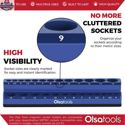 Olsa Tools Canada 2-Row Magnetic Socket Holders for 1/2 Drive Click Torque Wrench, organized socket storage solution