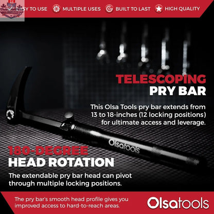 Extendable Indexing Pry Bar | Adjustable Length From 13.3-18.5 Inches - Shopthatapp.ca