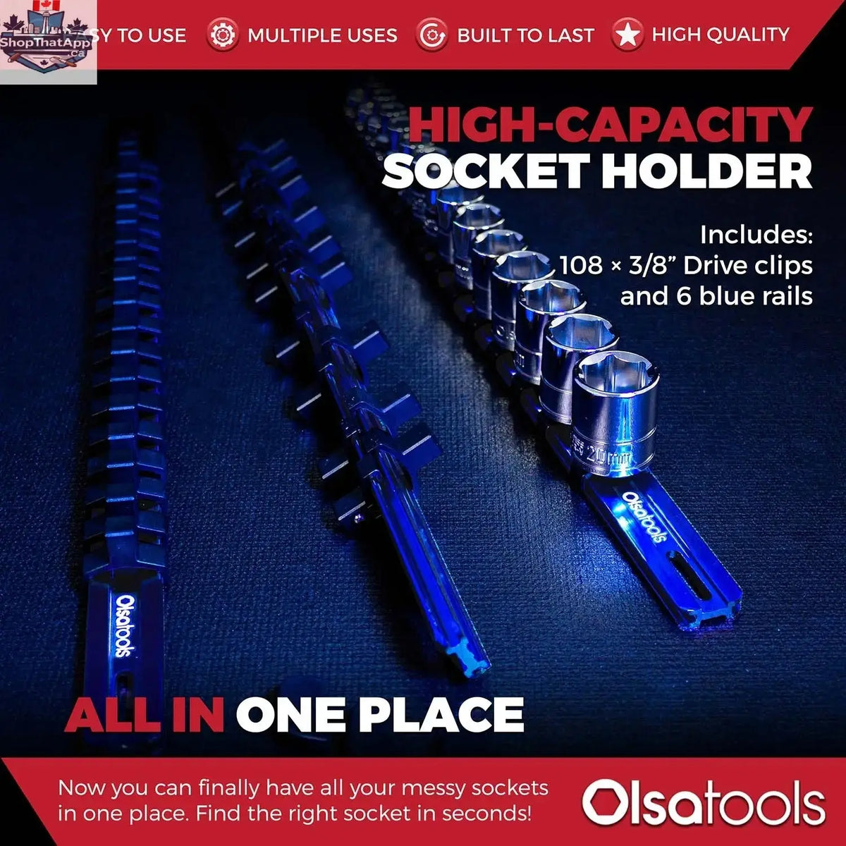 Aluminum Socket Organizer Rails with Locking End Caps - Shopthatapp.ca