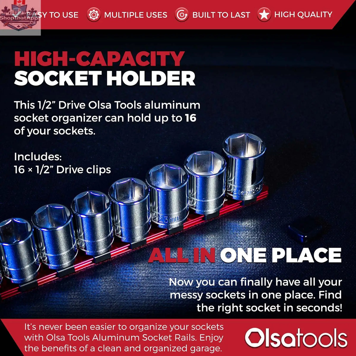 Aluminum Socket Organizer Rails With Rubber End Caps for 10 mm Socket Set - Shopthatapp.ca