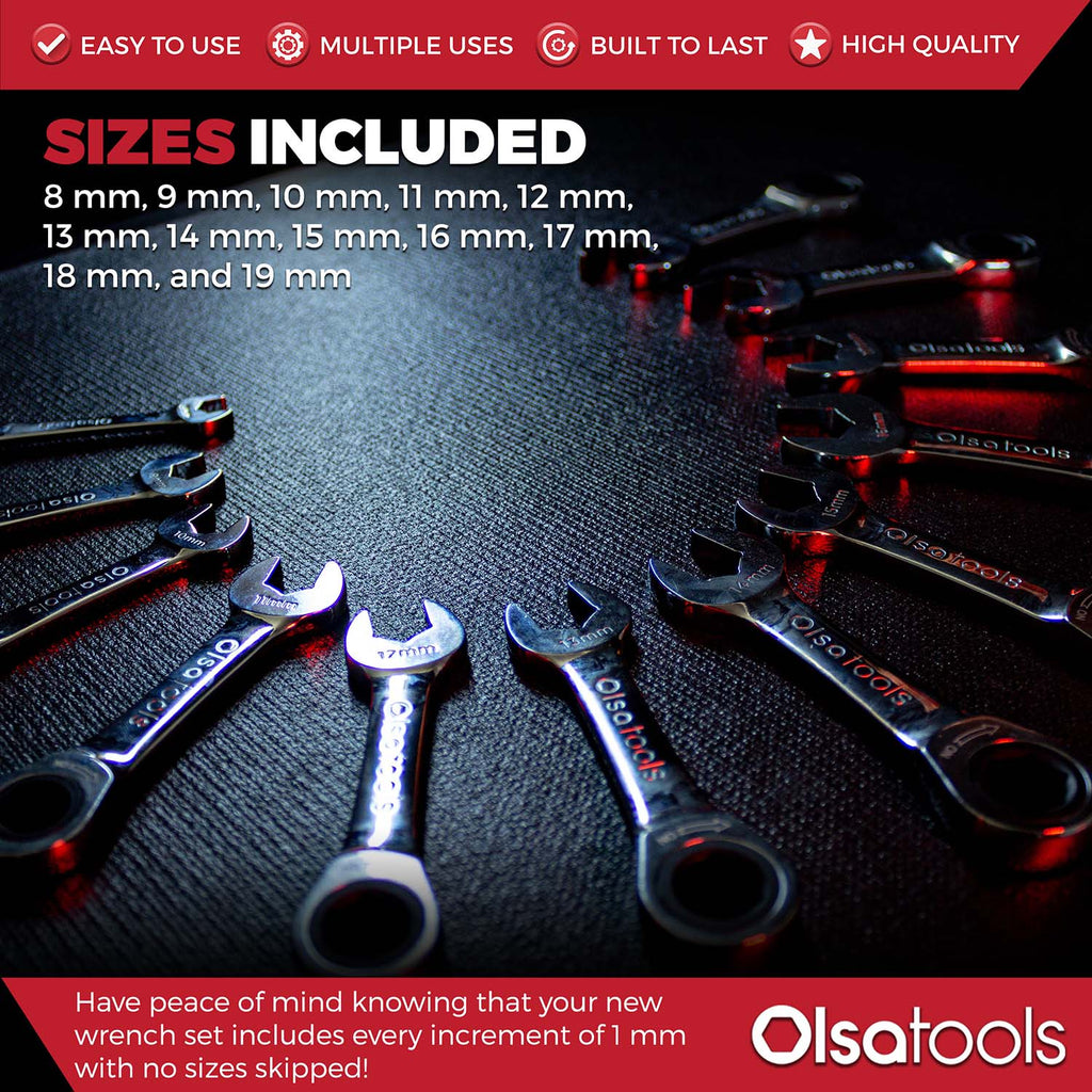 120 Tooth Ratcheting Wrench Set - Stubby Design for Maximum Torque and Accessibility