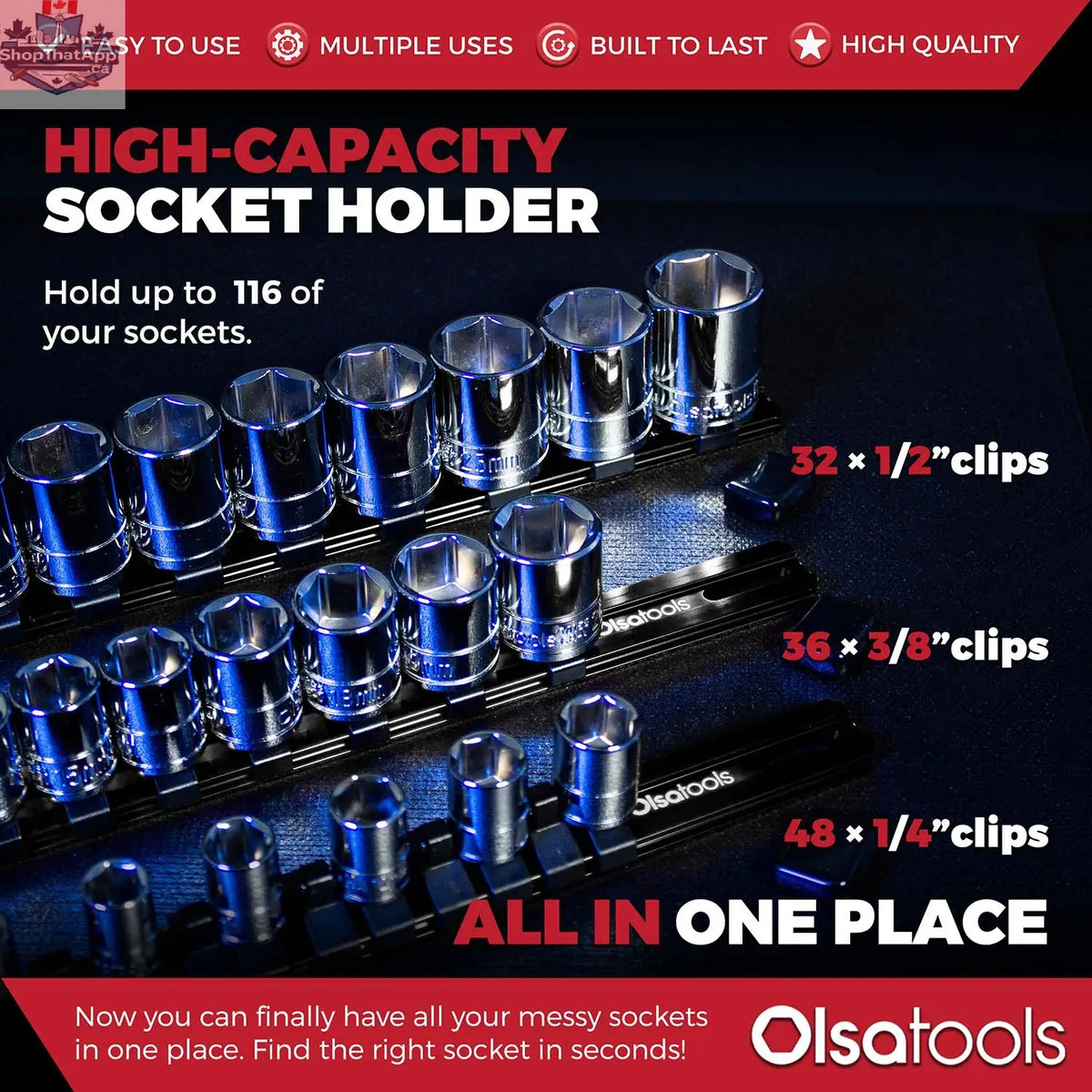 Aluminum Socket Organizer Rails With Rubber End Caps for 10 mm Socket Set - Shopthatapp.ca