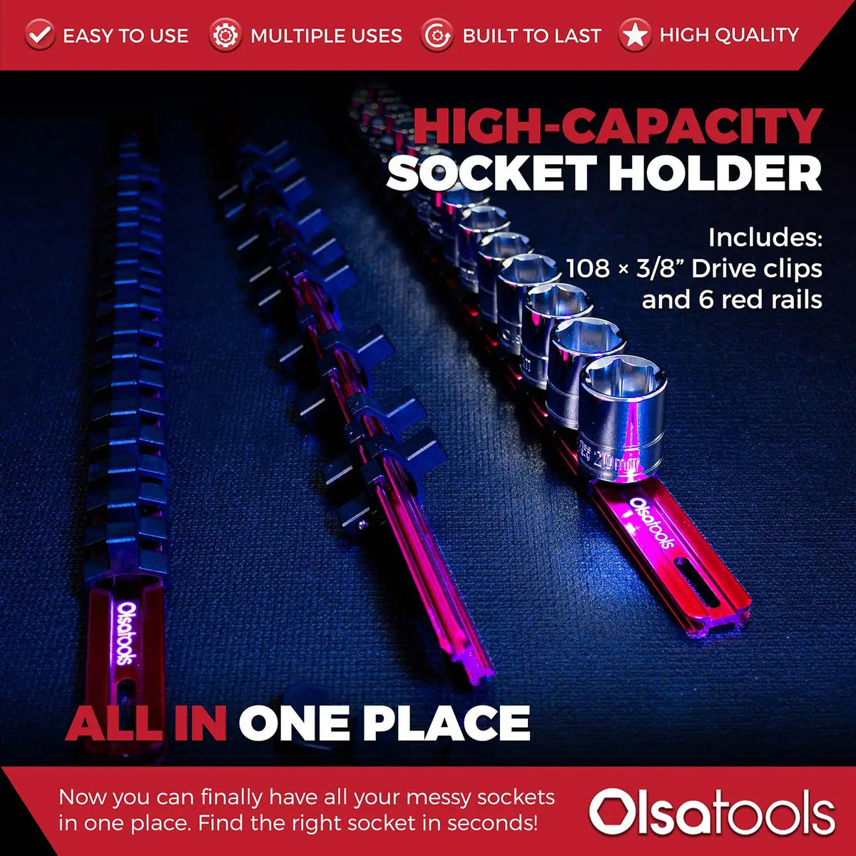 Aluminum Socket Organizer Rails with Locking End Caps - Shopthatapp.ca