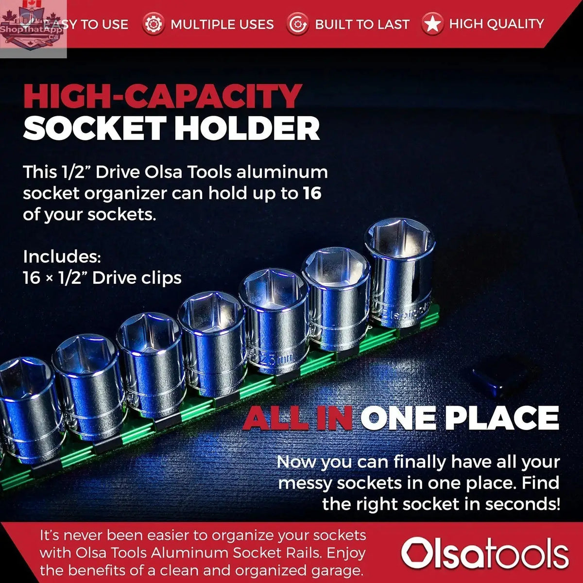 Aluminum Socket Organizer Rails With Rubber End Caps for 10 mm Socket Set - Shopthatapp.ca