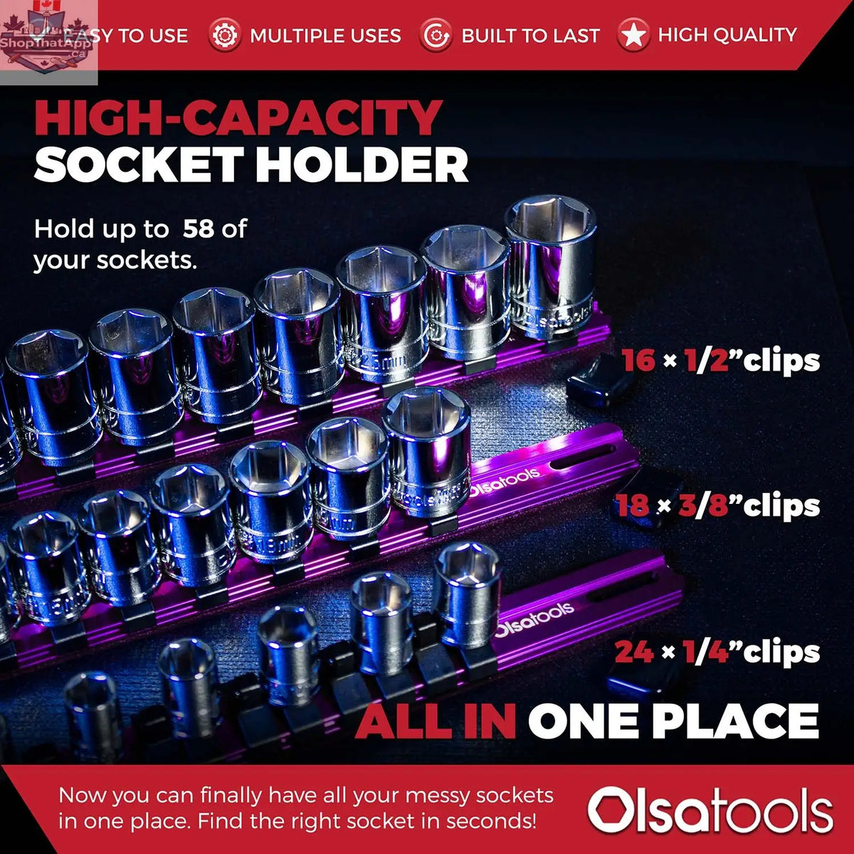 Aluminum Socket Organizer Rails With Rubber End Caps for 10 mm Socket Set - Shopthatapp.ca