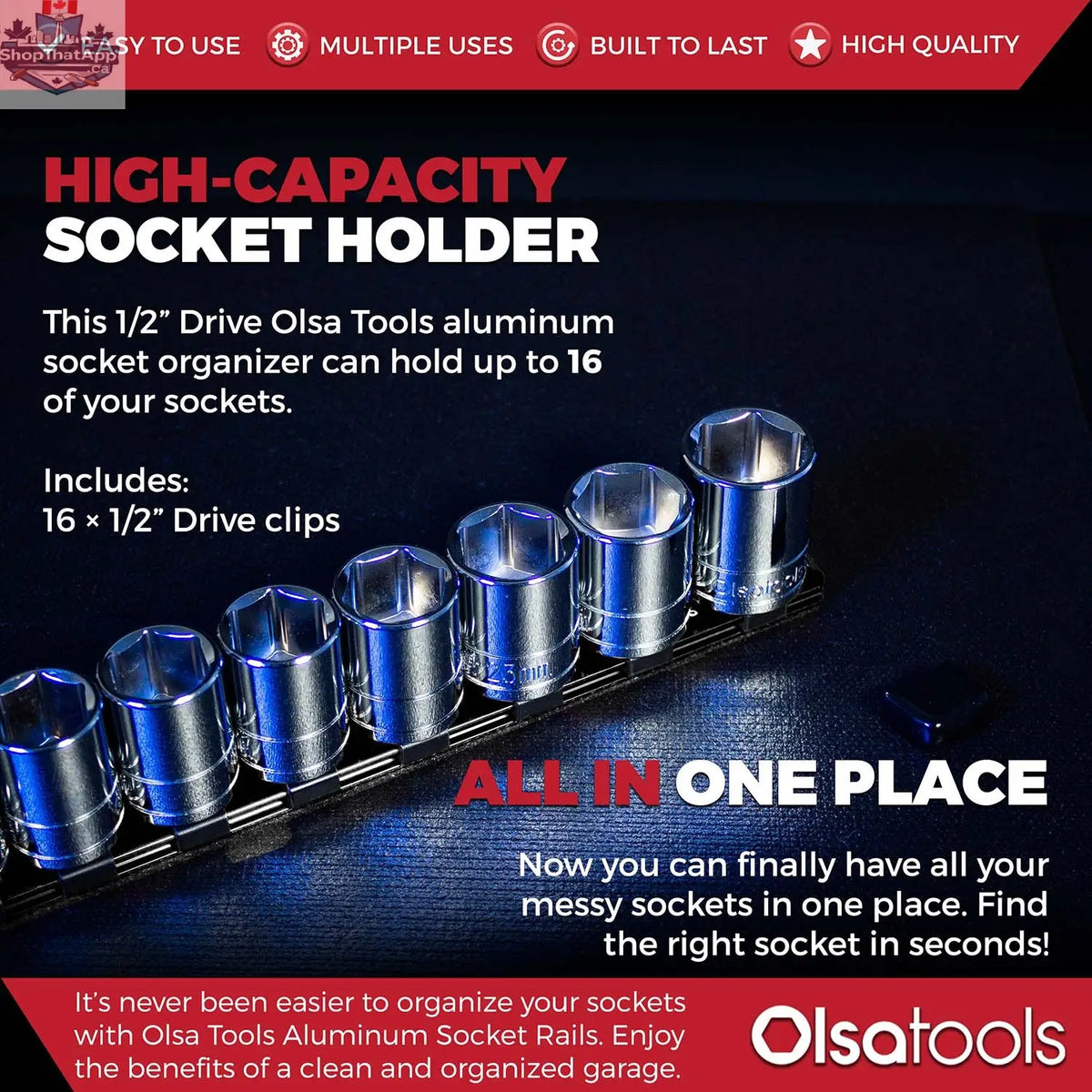 Aluminum Socket Organizer Rails With Rubber End Caps for 10 mm Socket Set - Shopthatapp.ca