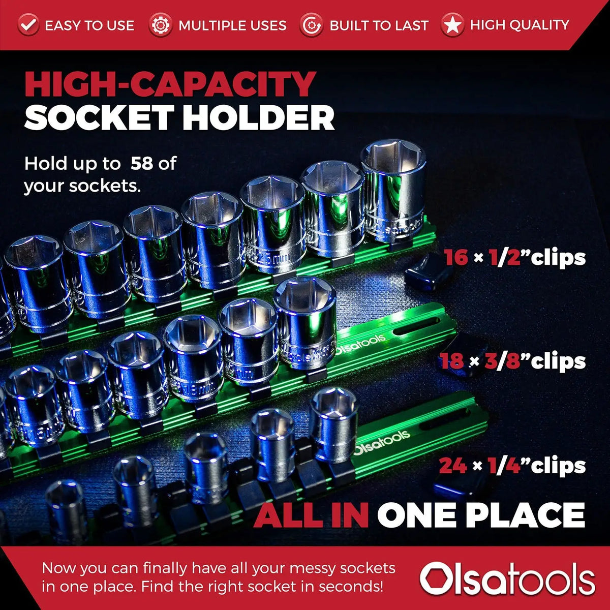 Aluminum Socket Organizer Rails With Rubber End Caps for 10 mm Socket Set - Shopthatapp.ca
