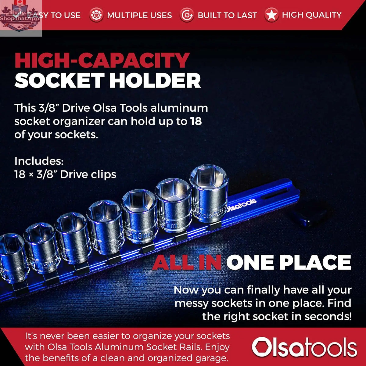Aluminum Socket Organizer Rails With Rubber End Caps for 10 mm Socket Set - Shopthatapp.ca