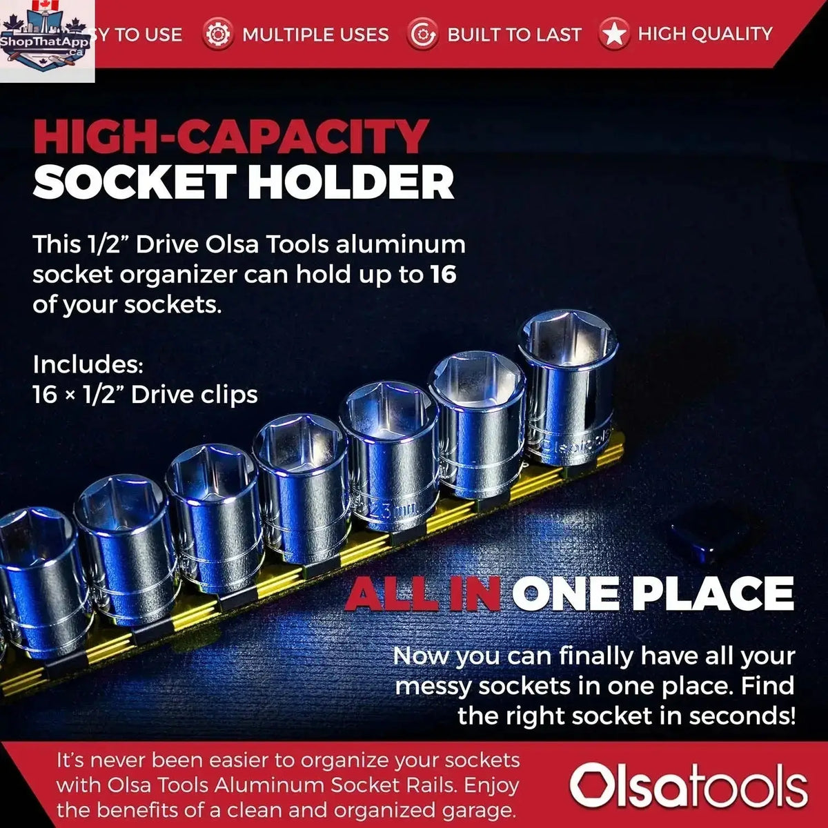 Aluminum Socket Organizer Rails With Rubber End Caps for 10 mm Socket Set - Shopthatapp.ca