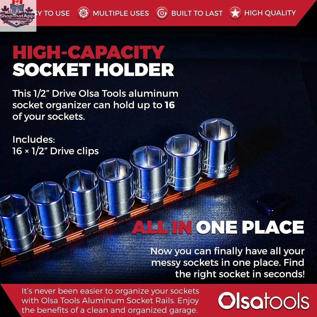Aluminum Socket Organizer Rails With Rubber End Caps for 10 mm Socket Set - Shopthatapp.ca